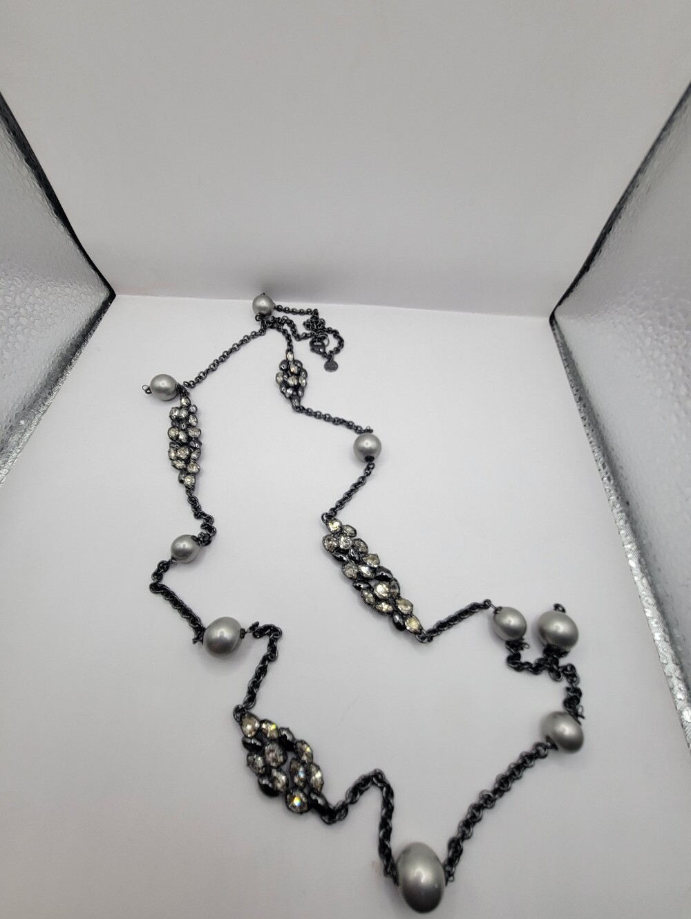 Alexis Bittar Miss Haversham Pearl And Swarovski Crystal Gun Metal 42in Necklace